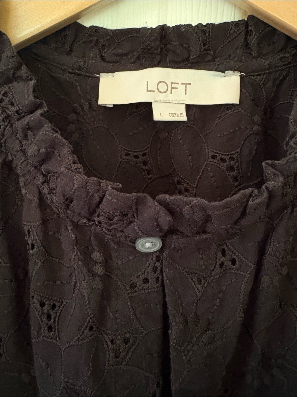 LOFT Black Eyelet Button-Front Blouse - Picture 2 of 4